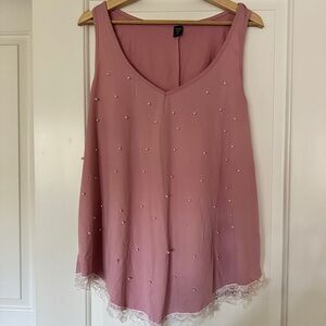 SHEIN🩷 Pink & Pearl Lace Trim Tank Top